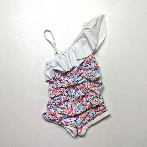 Janie and Jack Swimsuit Baby Girls Size 6-12m Pink Floral One Shoulder Ruffle - Picture 4 of 7